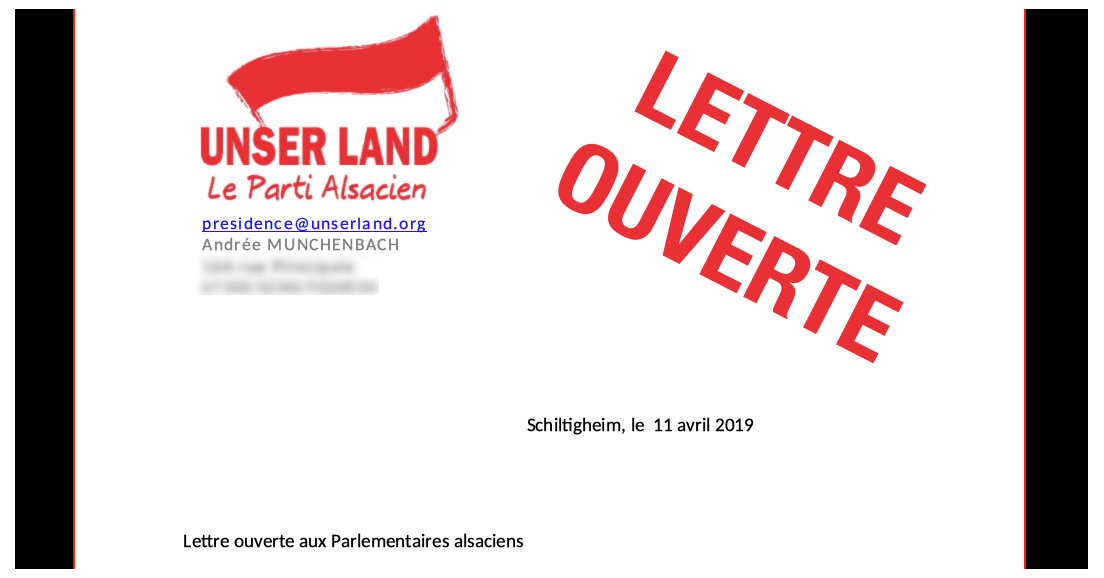 Lettre ouverte aux Parlementaires alsaciens