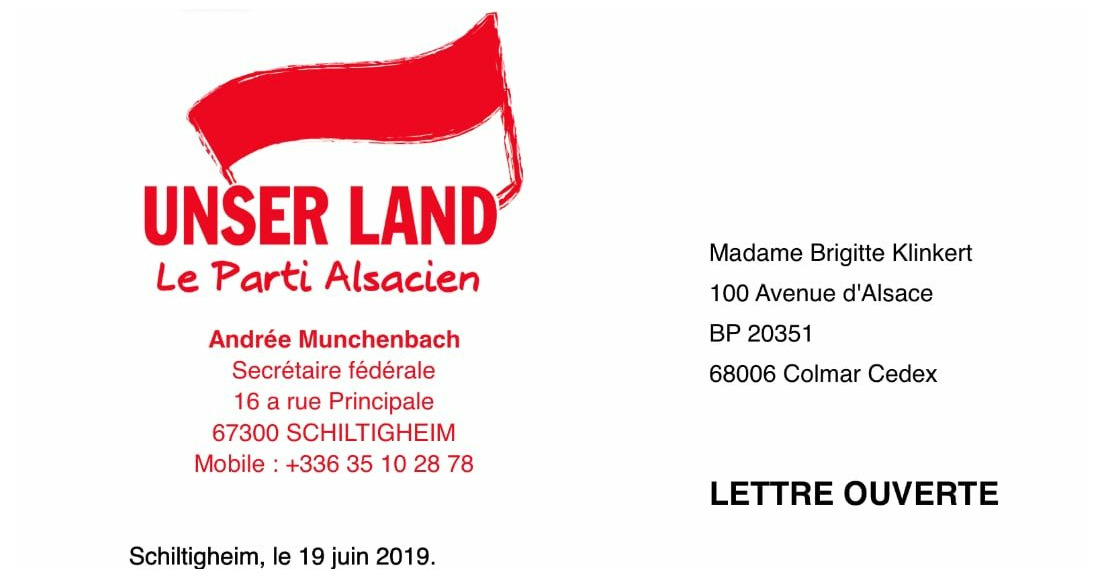 Lettre d’Unser Land à Mme Klinkert